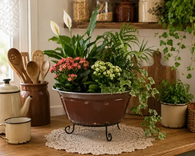 Bacia Antiga Esmaltada Ágata Marrom Decorativa