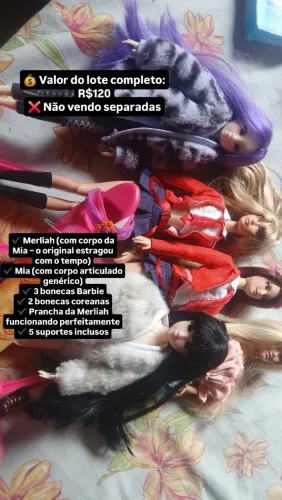 Lote de 5 bonecas + 5 suporte