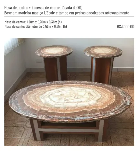 Mesa de centro + 2 mesas de canto - L'Ecole (Década de 70)