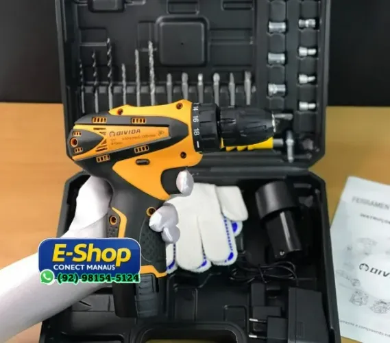 FURADEIRA E PARAFUSADEIRA ELÉTRICA 24 PEÇAS 12V - Entrega das 9 até 22hrs