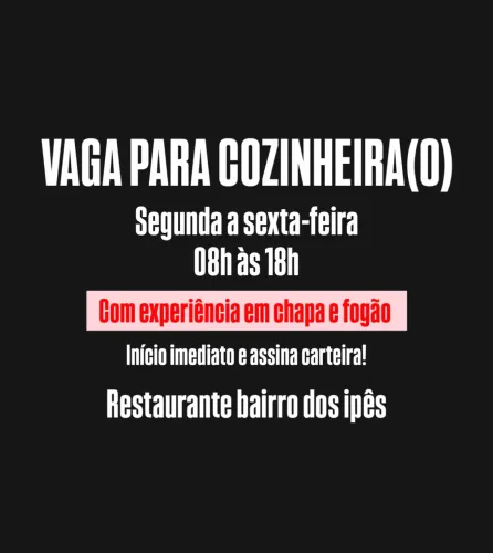 Vaga para cozinheira(o)