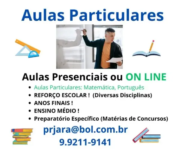 Aulas Particulares OnLine ou Presencial Matemática ou Português