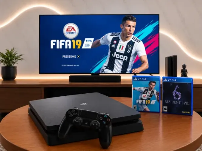 Ps4 Slim com 2 jogos e controle