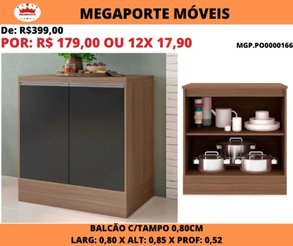 Balcão Piza 2 Portas 0,80cm