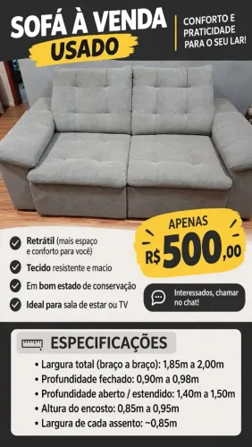 Vê sofá retrátil usado. Pagamento somente no pix ou dinheiro na retirada. Cel *