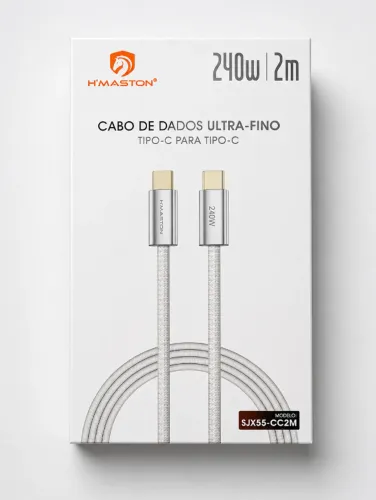 Cabo USB Tipo C para Tipo C 240W 2 Metros H'Maston - Carregamento Super Rápido, Nylon Tran