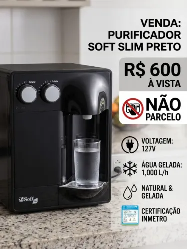 Purificador de Água Soft Slim Preto - Gelada e Natural (127V)
