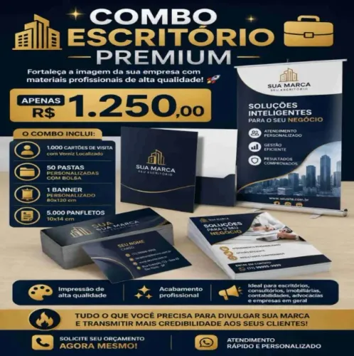 Como do escritório Premium pastas+ cartões +banner +panfletos