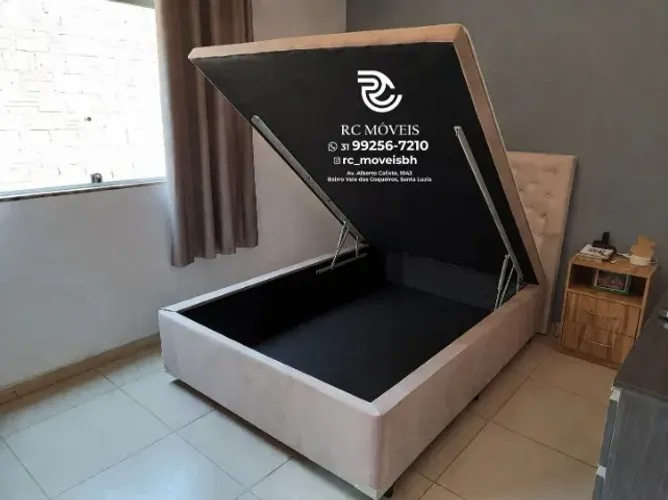Cama box completa Baú De casal 1.38x1.88 Inteiriço Blindado com Pistão a Gás