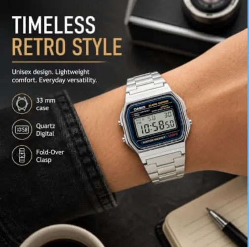 Casio Série A158WA | Relógio digital unissex | Vintage | WR |  