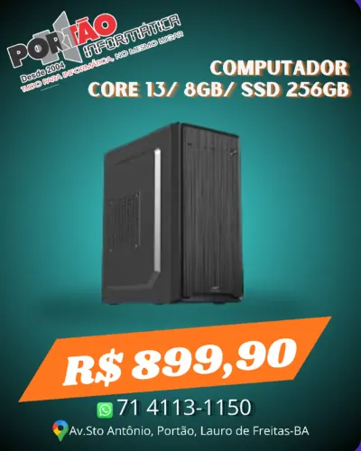 Gabinete Core i3, 8gb de memória e SSD de 256gb