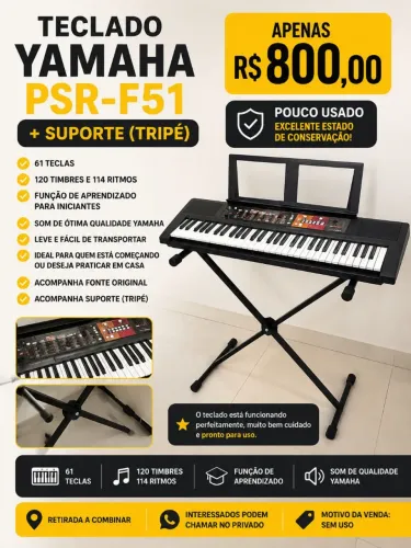 TECLADO YAMAHA PSR-F51 + SUPORTE (TRIPÉ)