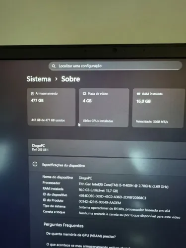 Notebook Dell G15 - RTX 3050