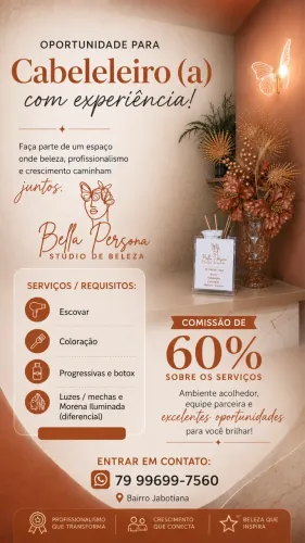 Oportunidade vaga Cabeleireira 60%