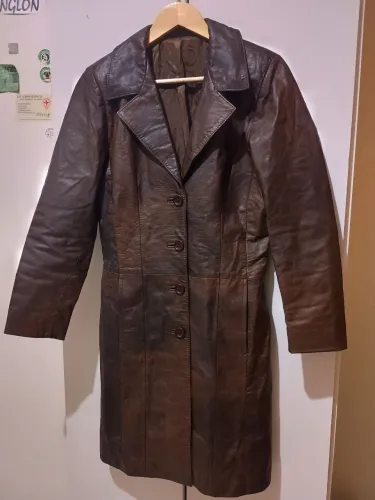 Sobretudo Vintage Longo Couro Legítimo Argentino Uru Recoleta Marrom P