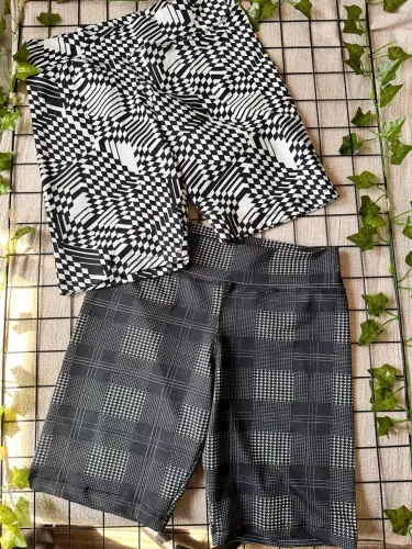 Kit com 2 Bermudas Ciclista Femininas Estampadas 2D Modas - Tam G (nova)