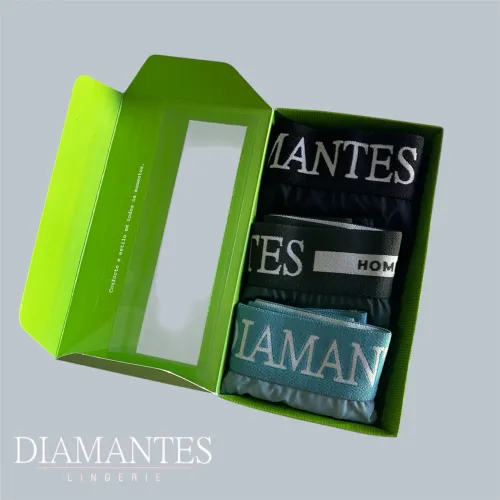 Kit 3 Cuecas Diamantes Boxer Microfibra Original Macia Anatomica Sem Costura Incomoda