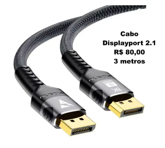 Cabo displayport 2.1 16k/8k/4k 80Gbit/s - 3m R$ 80,00