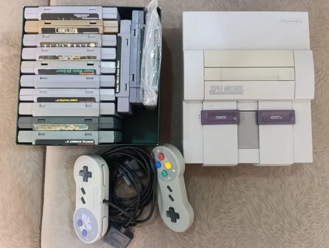 Super Nintendo Original FUNCIONANDO 2 controles + 13 jogos
