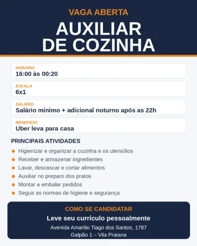 AUX. DE COZINHA PIZZARIA LAURO DE FREITAS