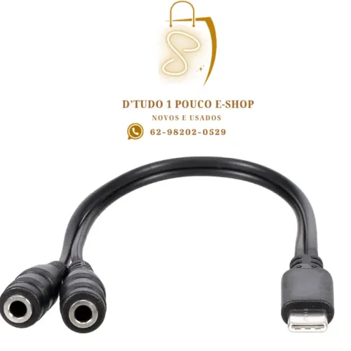 Adaptador de fone de ouvido Wx Tipo C macho para duplo 3,5 mm fêmea - NOVO