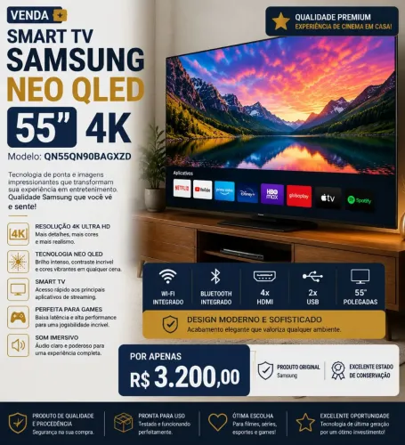 Smart TV Samsung Neo QLED 55" 4K - QN55QN90BAGXZD - Excelente Estado