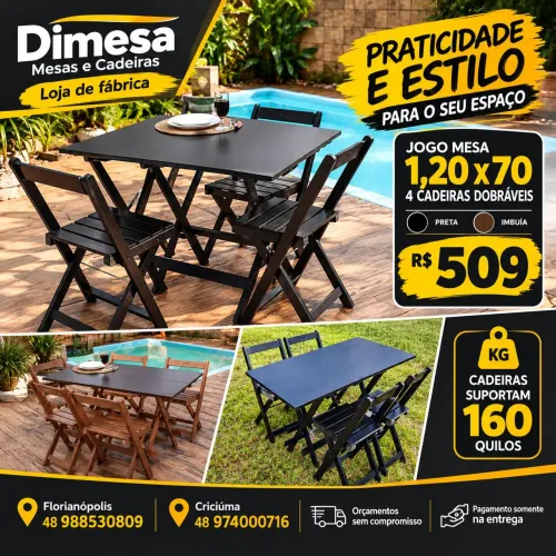 MESA 1,20x70 + 4 CADEIRAS DOBRÁVEIS ? R$509