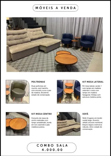 Sofá e poltronas e mesa de centro