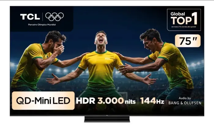 Smart TV TCL 75" QD-Mini LED 4K C7K - Som Bang & Olufsen (Impecável)