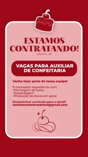 VAGA PARA AUXILIAR DE CONFEITARIA 