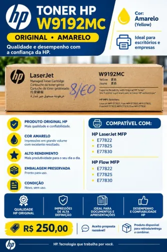 Toner HP W9192MC Original Amarelo - Novo e Sem Uso