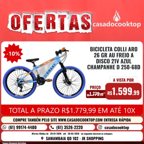 BICICLETA COLLI ARO 26 GRAU F.DISCO 21V AZUL CHAMPANHE D 250-68D