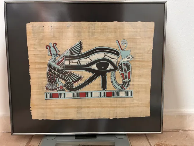 Quadro moldura alumínio e vidro papiro olho de horus