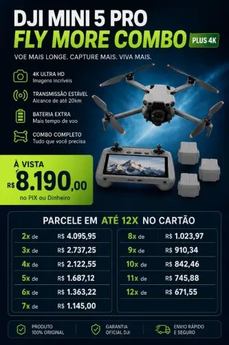 DJI Mini 5 Pro Fly More Combo Plus 4K + Controle com Tela + 3 Baterias