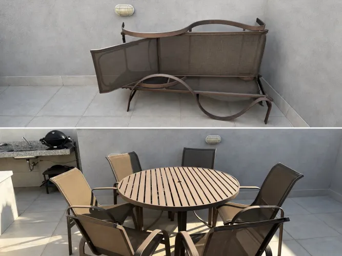 Conjunto Mesa 6 cadeiras + 2 Espreguiçadeiras piscina