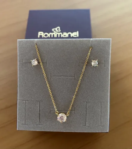 conjunto rommanel colar e brincos solitários zircônia