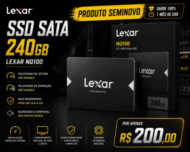 SSD LEXAR 240GB - 1 MÊS DE USO - 100%
