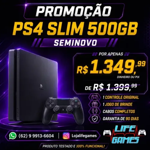 Ps4 Slim 500GB seminovo c/ garantia, loja física
