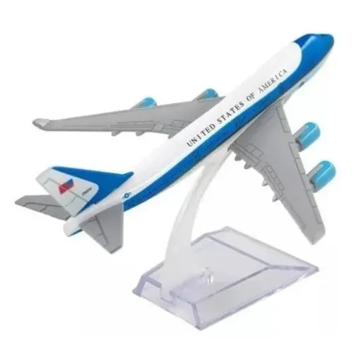 Miniatura Avião Boeing 747 USA Force One 16cm Metal Diecast Suporte Expositor