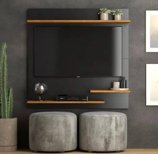 Painel Para TV Quarto Sala Com Prateleira 32 Polegadas Nichos MADRID 