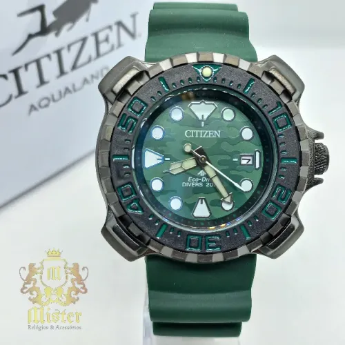 Relógio Citizen Eco-Drive Masculino de Quartz Luminoso Pulseira de Borracha Aprova D'água