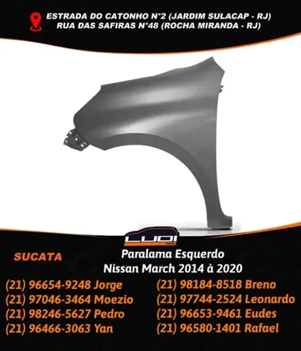 Paralama Esquerdo Nissan March 2014 à 2020