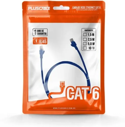 Cabo de Rede Pluscable Cat.6 10M Azul Patch Cord - Pc-Eth6U100Bl Loja Coimbra Computadores