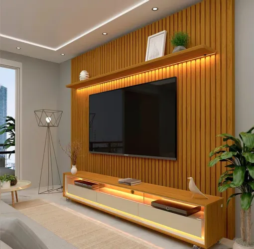 Painel sob medida ripado louro freijó