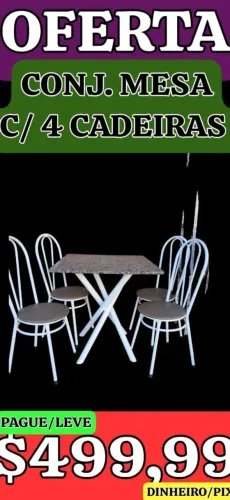 Conjunto Mesa e 4 Cadeiras - Branco - R$ 499,99