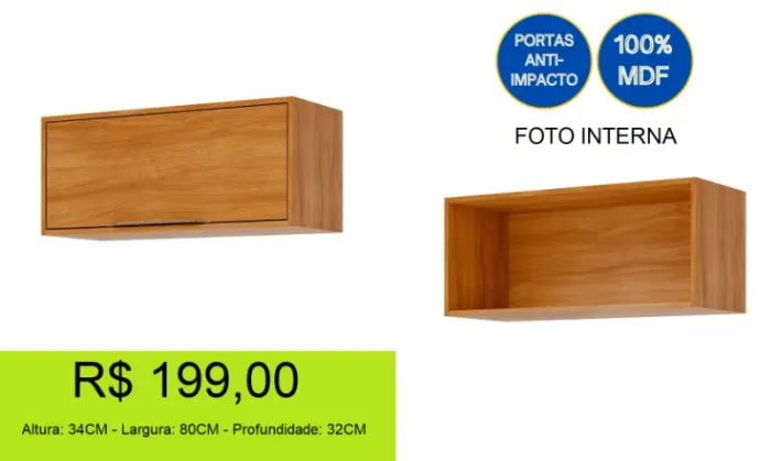 Armário de geladeira 80CM 100% MDF