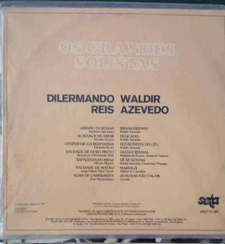 Disco Vinil LP. Os Grandes Solistas Dilermando Reis e Waldir Azevedo