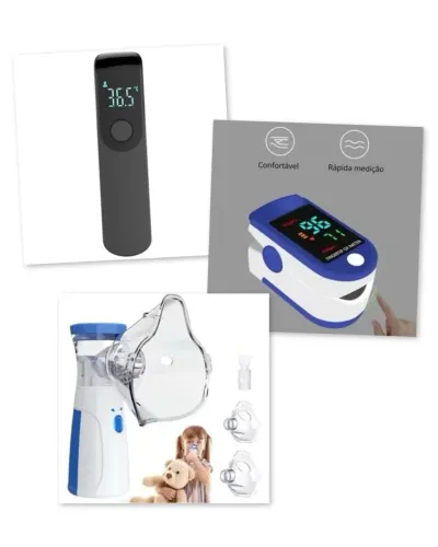 Kit com 1 Termômetro + 1 oxímetro + 1 Inalador 