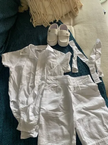 Conjunto Batizado Bebê - em linho branco 