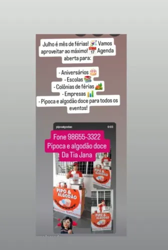Aluguel de pipoca e algodão doce da Tia Jana 